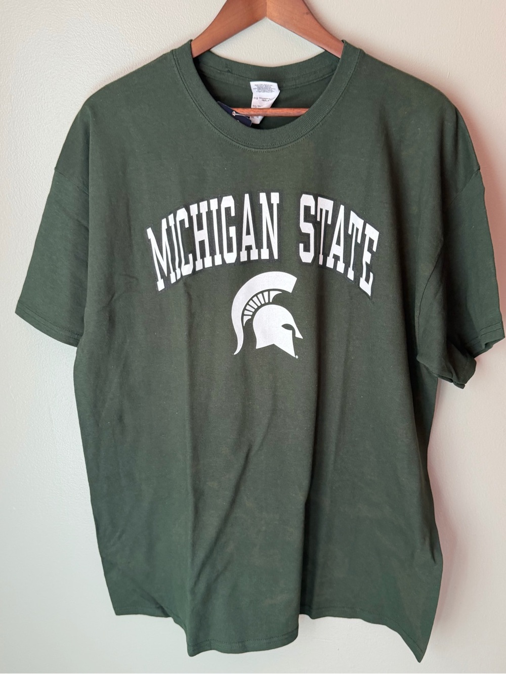 Gildan Dark Green Michigan State Tee with White Logo